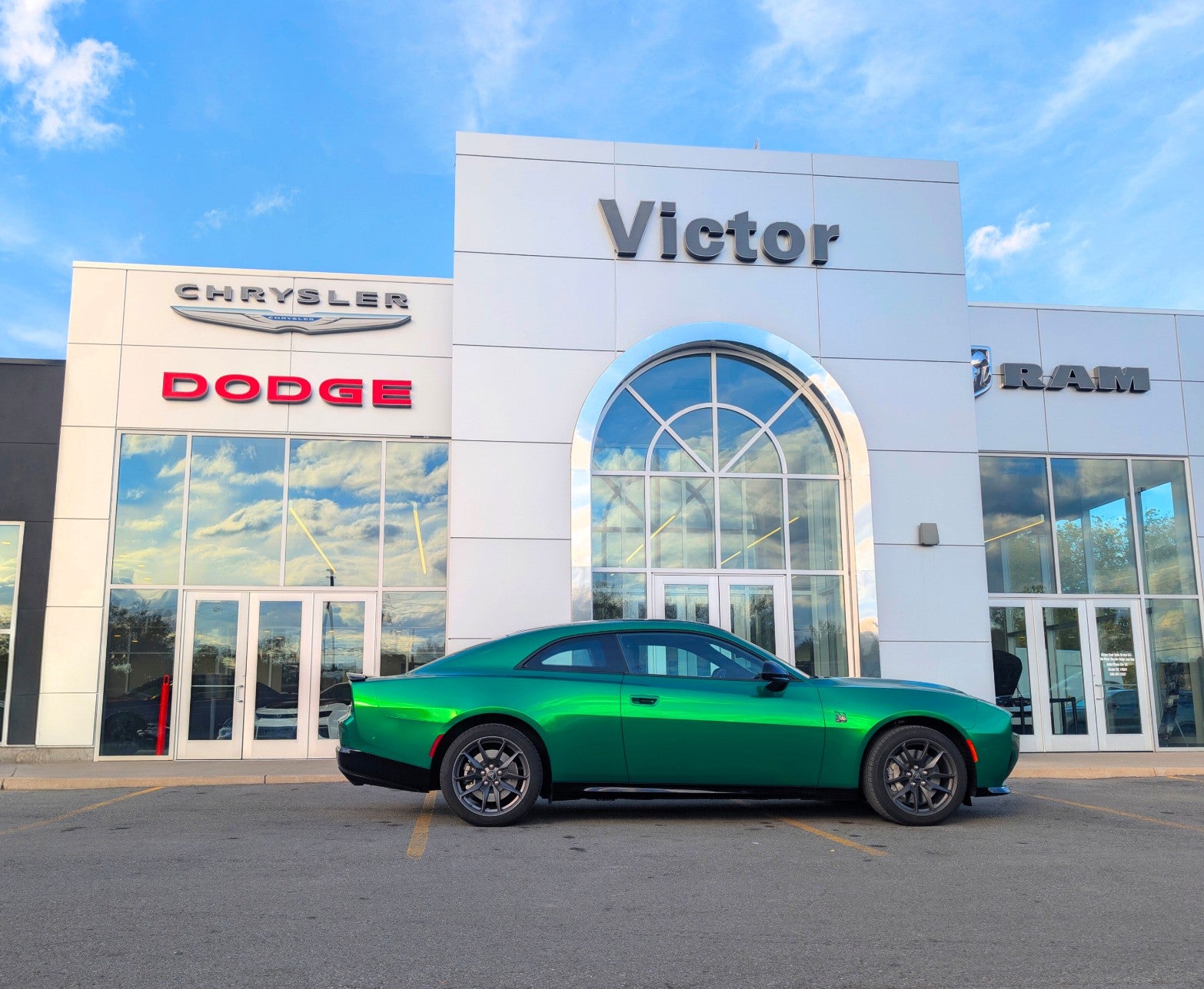 Side view of the custom green Dodge Charger